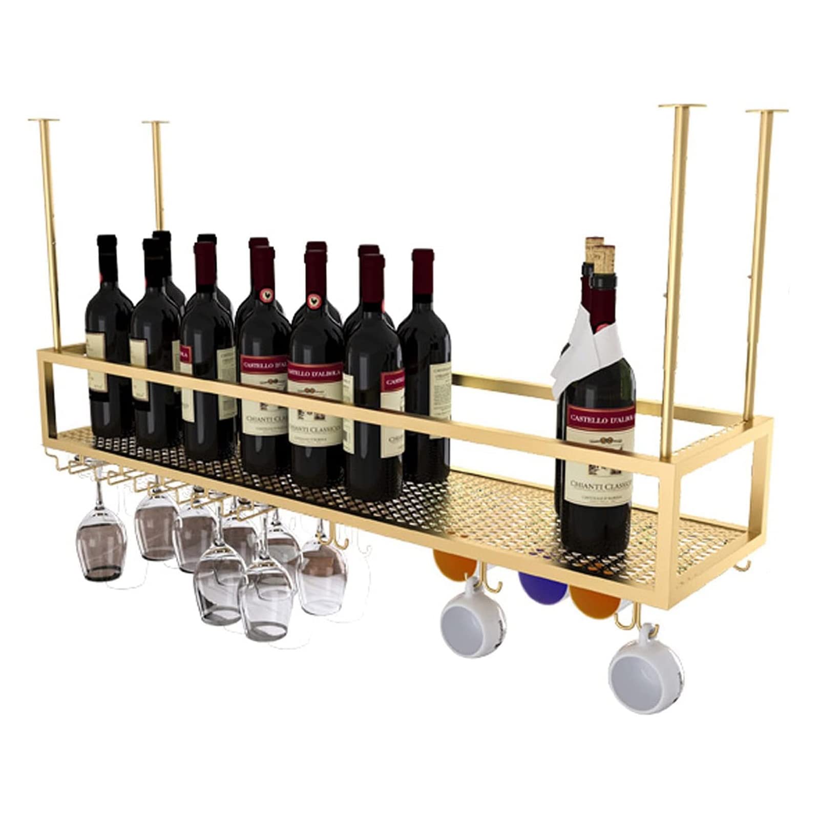 Casier à vin suspendu avec support en verre pour plafond de cuisine