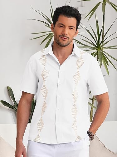 Miniatura 2 de Makkrom Camisas de guayabera cubana para hombre, camisa de lino de manga corta con botones de algodón mexicano para boda