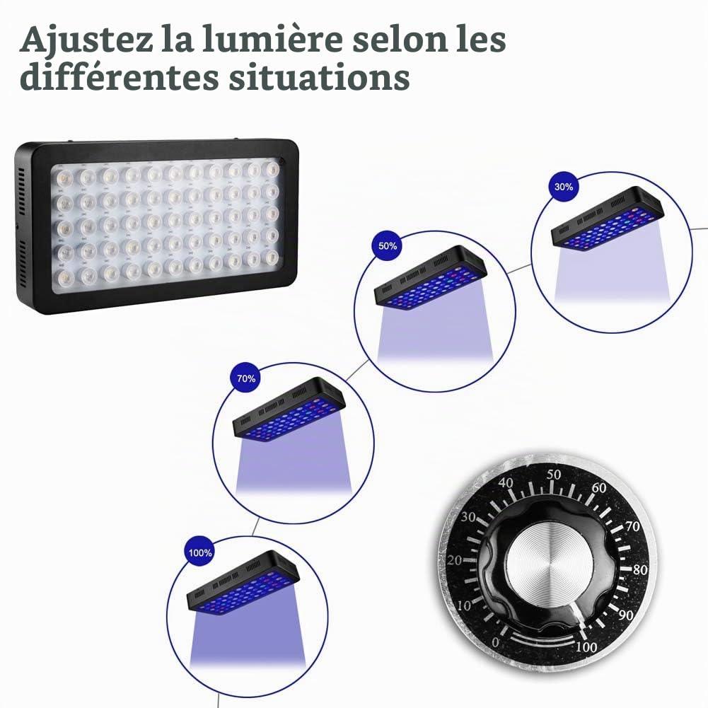 ZTJ-Lighting Lumière d'aquarium de 165W LED, lumière de Corail de Spectre Complet de Dimmable LED, 2 commutateurs pour l'aquarium Bleu-Blanc d'éclairage de réservoir d'eau salée