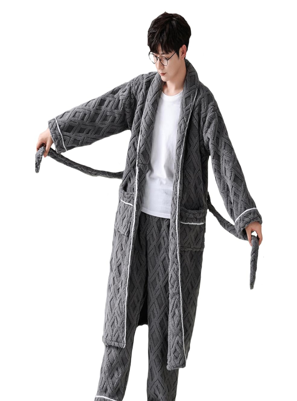 LVTFCO Autunno e inverno pigiama set, set di 2 uomini bagno avvolgere grasso più dimensioni vestaglia