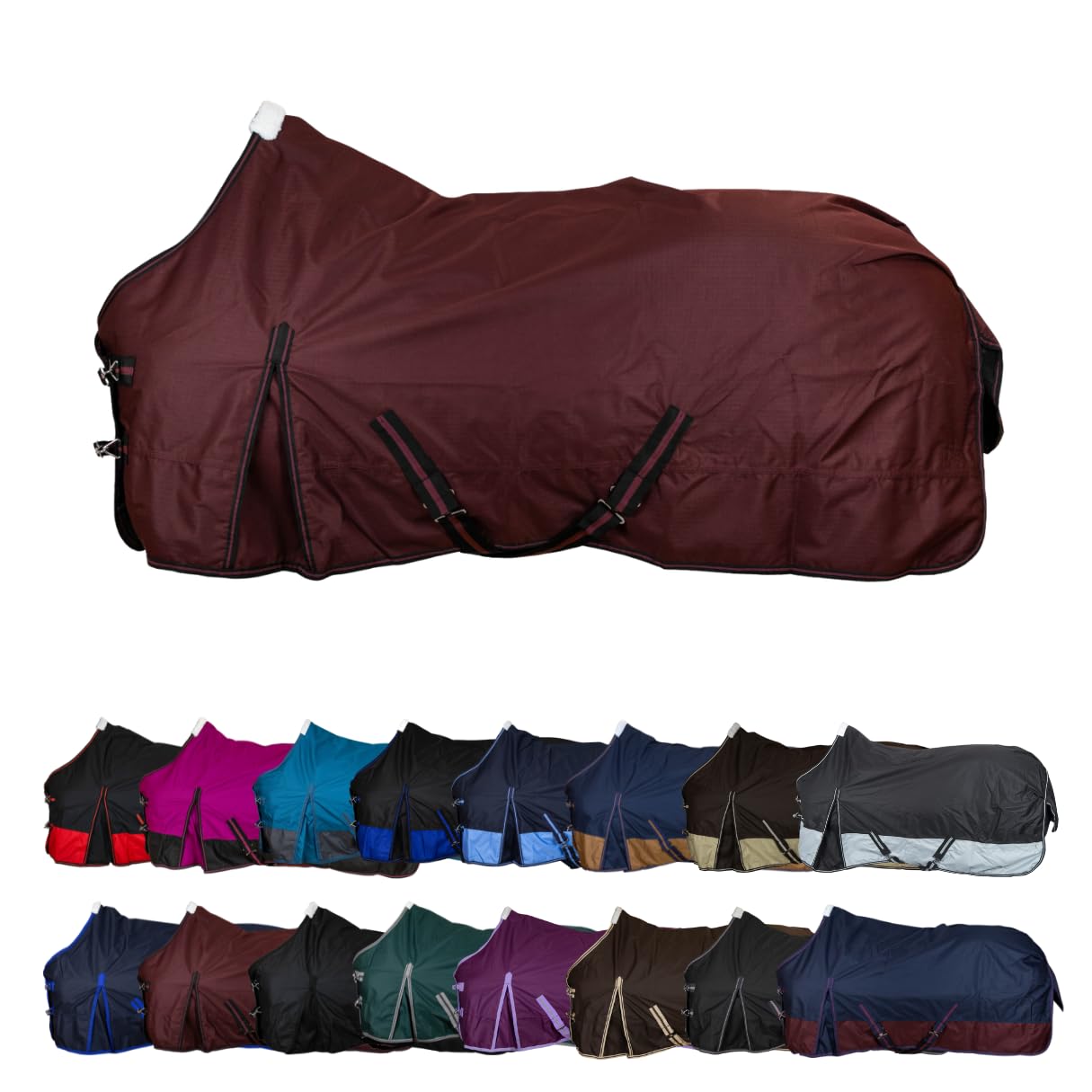 RL24 - Weidedecke 600D Basicline – Weinrot 105cm (Polarfleecefutter) | Regendecke & Übergangsdecke – Wind- & wasserdichte Outdoordecke mit Innenfutter & Kreuzbegurtung – Pferdedecke