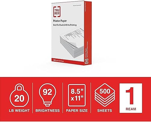 Vista 48 de Staples TRU RED Papel de copia, 8.5" x 11", brillo 92, papel de impresora de acabado liso, 20 libras, 500 hojas/resma, 3 resmas/cartón, blanco