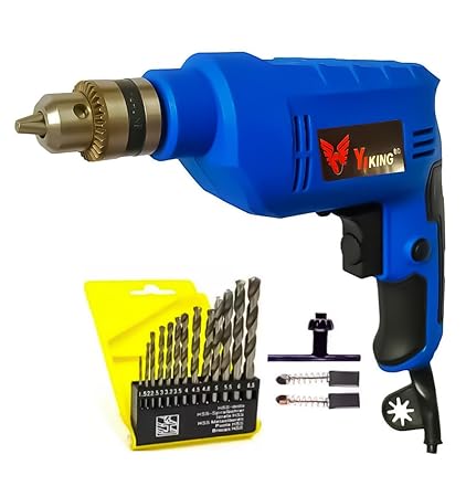 Yiking YLR-10RF Left Right Drill Machine Heavy Duty with Variable Speed & 13pc hss drill Bit Impact Driver (10mm Chuck Size,500 W) Pistol Grip Drill (10 mm Chuck Size)