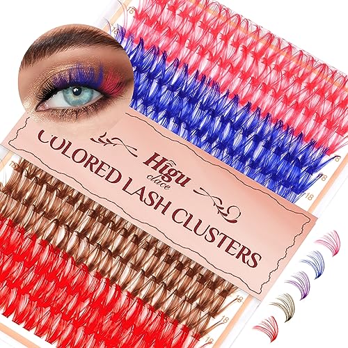 Higu clace Halloween Colored Cluster Lashes, 300pcs colorful lashes set, purple red blue brown pink Eyelashes 40D D Curl 18mm Individual Lashes, creative DIY at Home, Cosplay, Party (D curl 18mm)