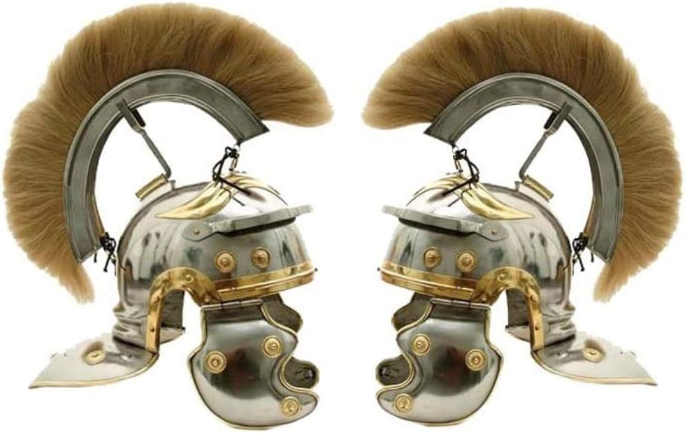 THOR INSTRUMENTS Roman Centurion Steel Helmet White Plume and Liner Brass & Silver Polish Finish Rustic Vintage Home Decor Gifts