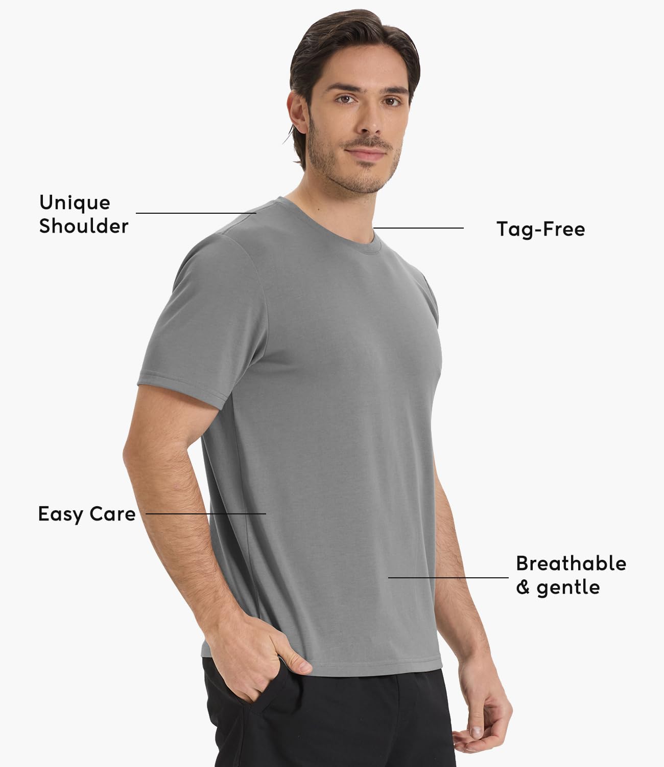 BAMBOO COOL Camisetas de cuello redondo para hombre, manga corta, pesadas, absorben la humedad, camiseta básica casual