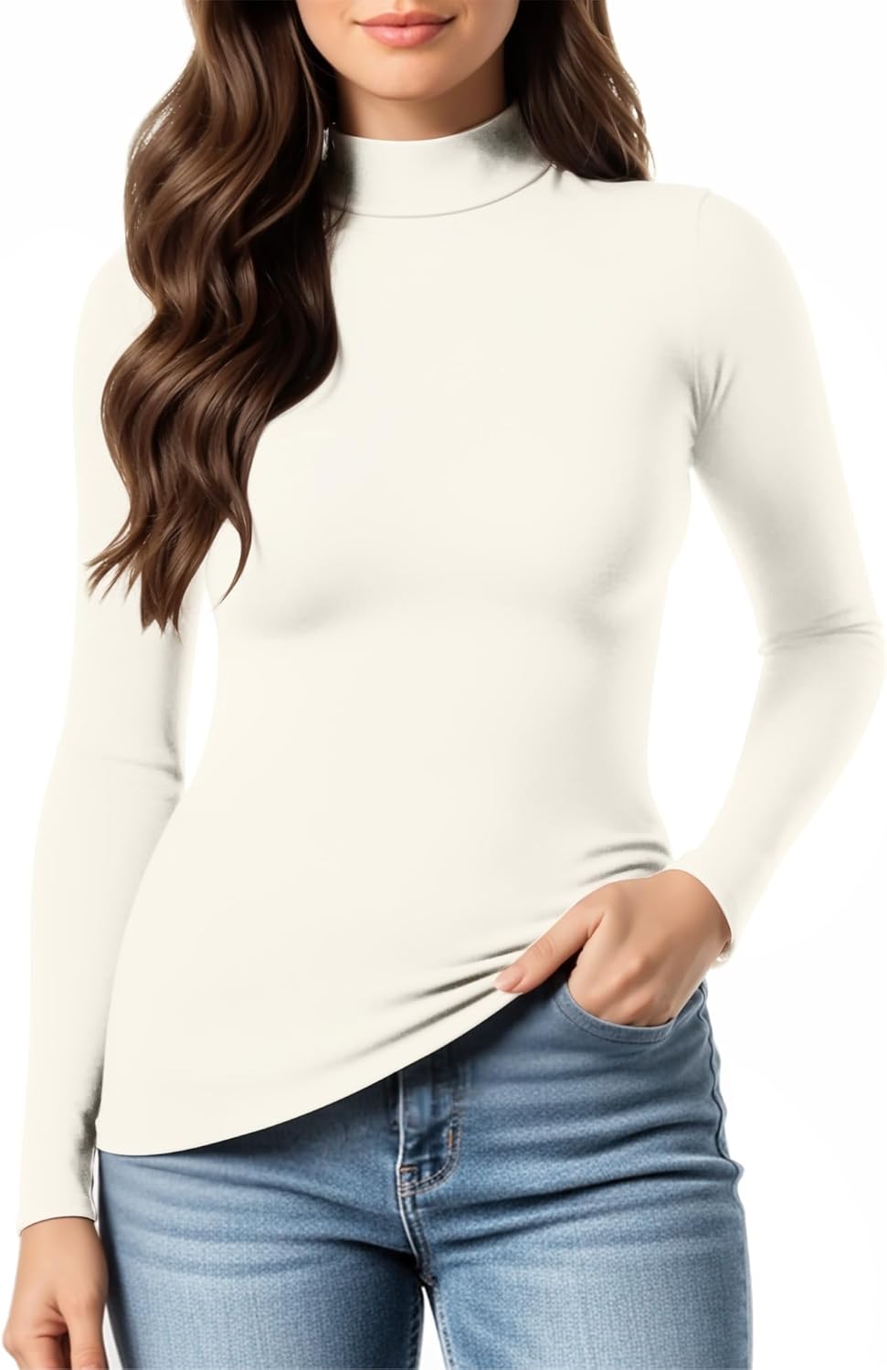 MANGOPOP Women's Mock Turtleneck Long Sleeve Shirt Fall Outfits Fashion Thermal Undershirt Basic Tops Fleece Lined Tee 2025 - Image 2