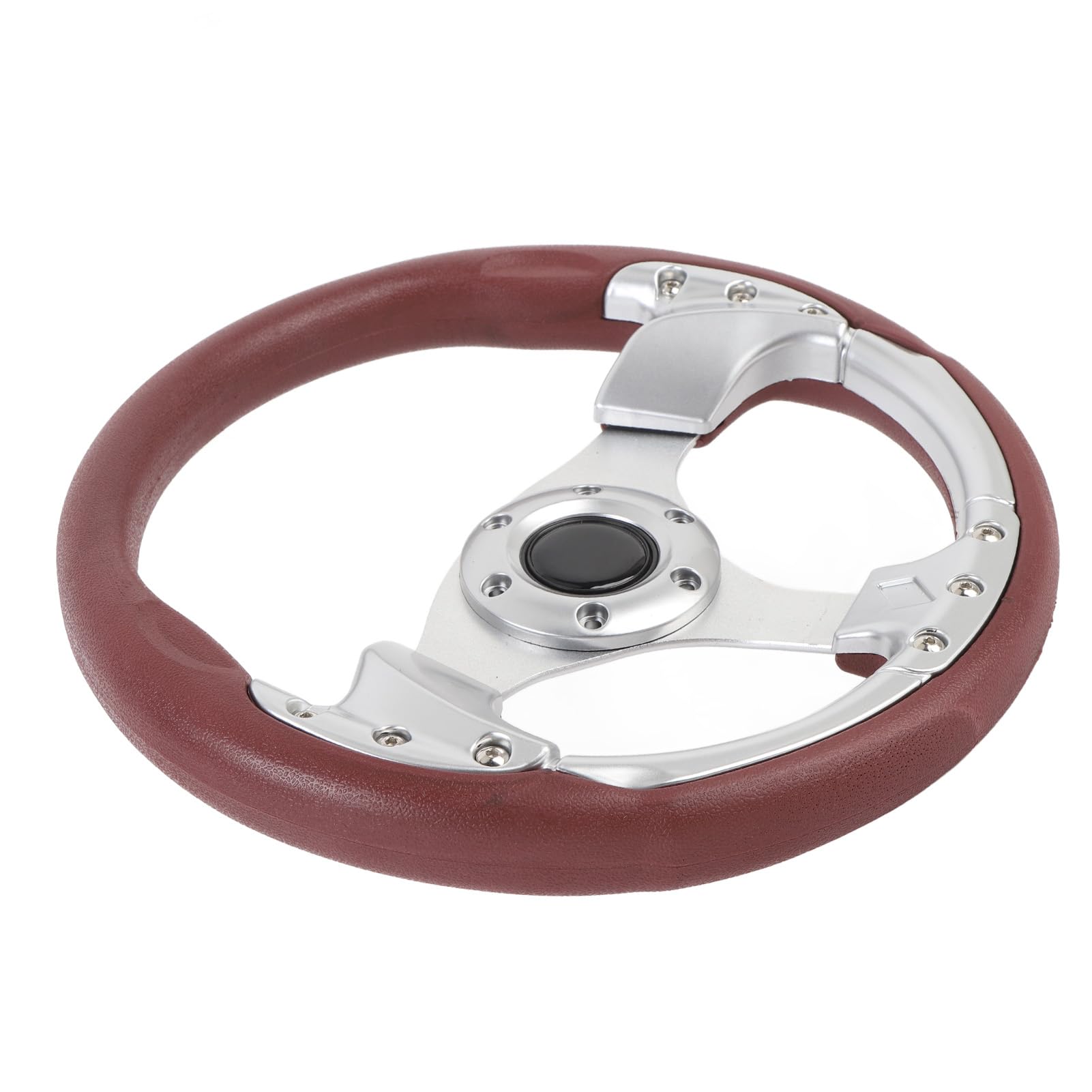 Volante 13 Pollici, Volante Stile in Pelle PU con Raggi in Alluminio, Volante Sportivo Universale per Auto a 6 Bulloni (SILVER)