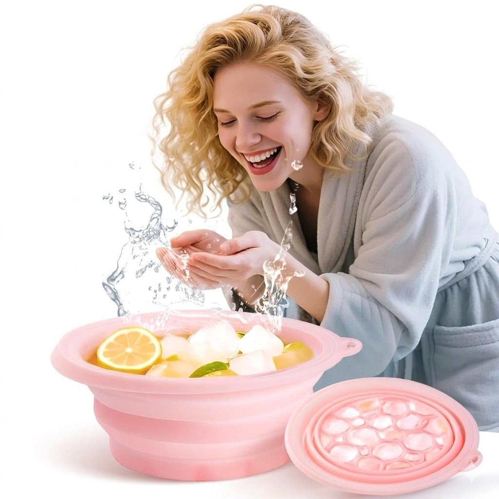 Silicone Collapsible Face Bowl with Built in Ice Tray Modern Black Round Dishwasher Safe BPA Free for Men and Women-image-33