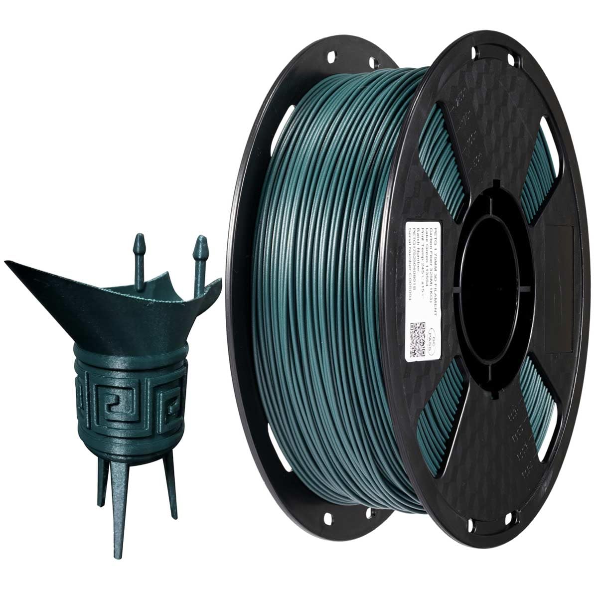 CC3D Filamento in fibra di carbonio PETG per stampante 3D, colore verde lago, 1,75 mm, bobina da 1 kg, materiale per stampa 3D, PETG CF, verde, 1000 g