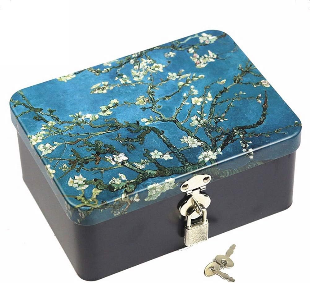 dream_lightRetro Style Rectangle Tinplate Storage Box with Padlock, Home Kitchen Desktop Storage Tin Canister, Chocolate Candy Tea Coffee Cosmetics Jewelry Photos Gift Case (Apricot Flower)