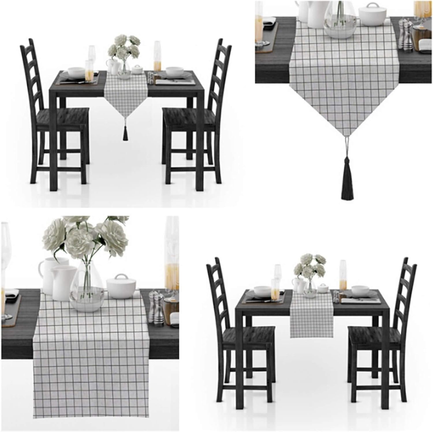 Valentines Table Runner,30x320CM,Lattice Pattern with Tassel Table Runner Decor Cotton,Table Runners Modern White Black