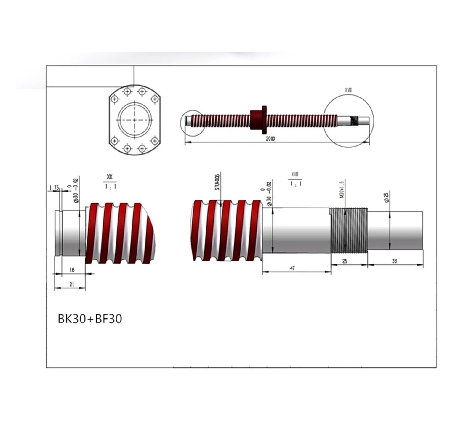 1 śruba kulowa SFU2004 100 mm-850 mm 20 mm RM2005 nasadka kulowa (350 mm)