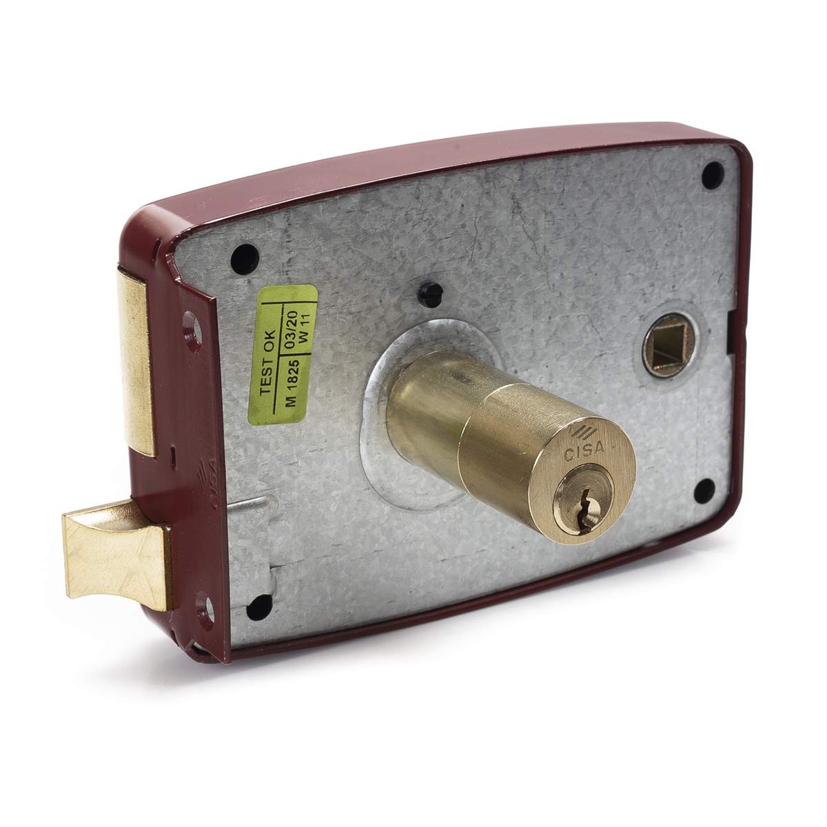 CISA 150171601N6, Serratura Applicare, Cilindro Interno, Catenaccio e Scrocco, Cilindro Standard, Acciaio Verniciato Color Rosso Amaranto, Entrata 60, Mano Destra