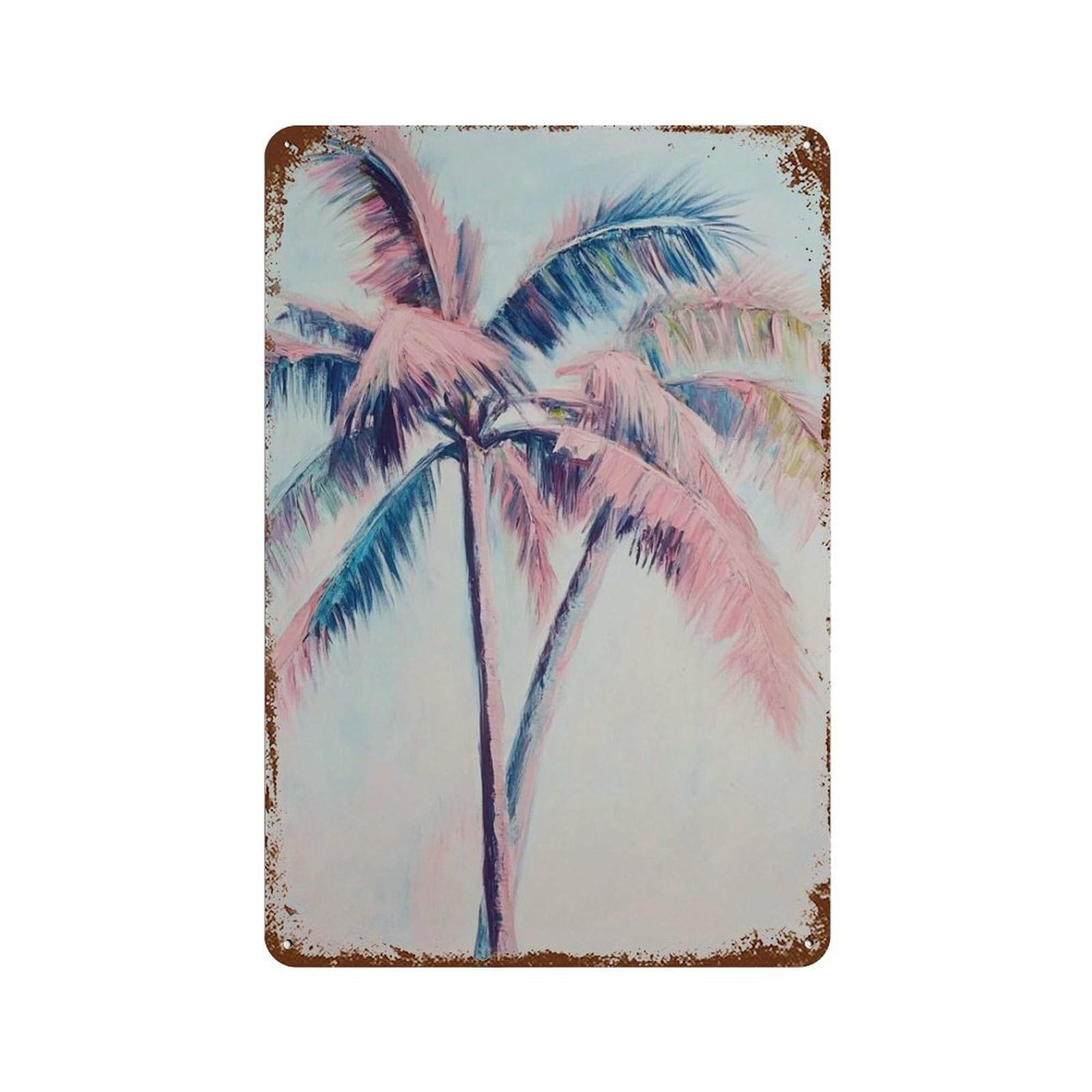 xiaoxiaoshen Palm Tree Tropical in Blue And Pink Coastal Beach Summer Vibes Boho Paradise Wor Wall Decor Art Metal Tin Poster Modern Home Decor Art Home Bar Shop Decorations Vintage Sign 30x20cm