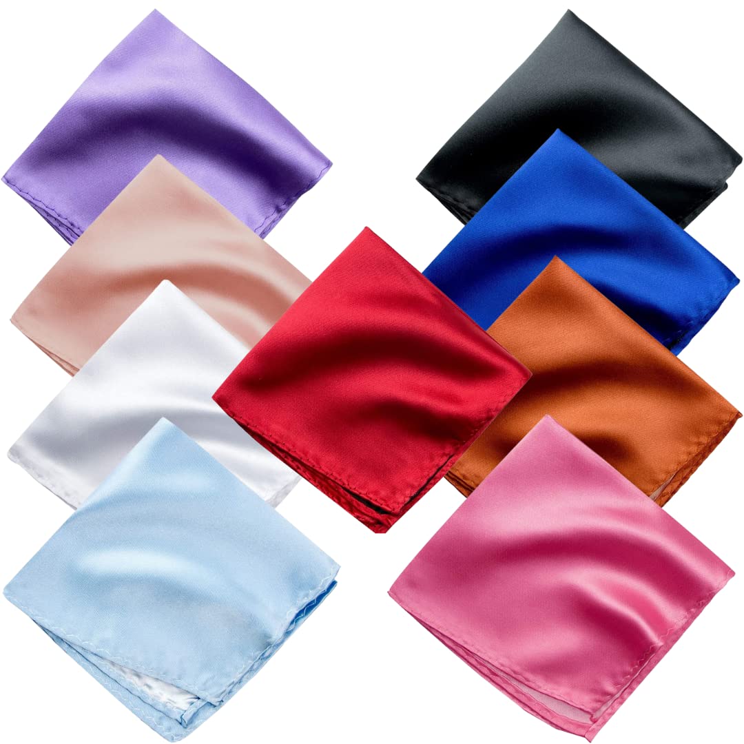 Satin Pocket Square for Men, Wedding Handkerchief for Suits, Blazers & Tuxedo, Men's Pocket Square Combo (Pack of 9) (Multicolor)-image-23