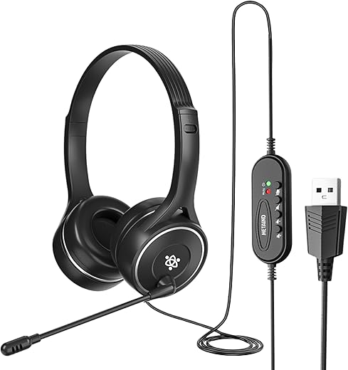 Metaind Wired USB Headphone with Mic | Perfect for Skype, Zoom Calls & Call Center Headset for PC & Laptop | Model: Meta_MT30 (Black)