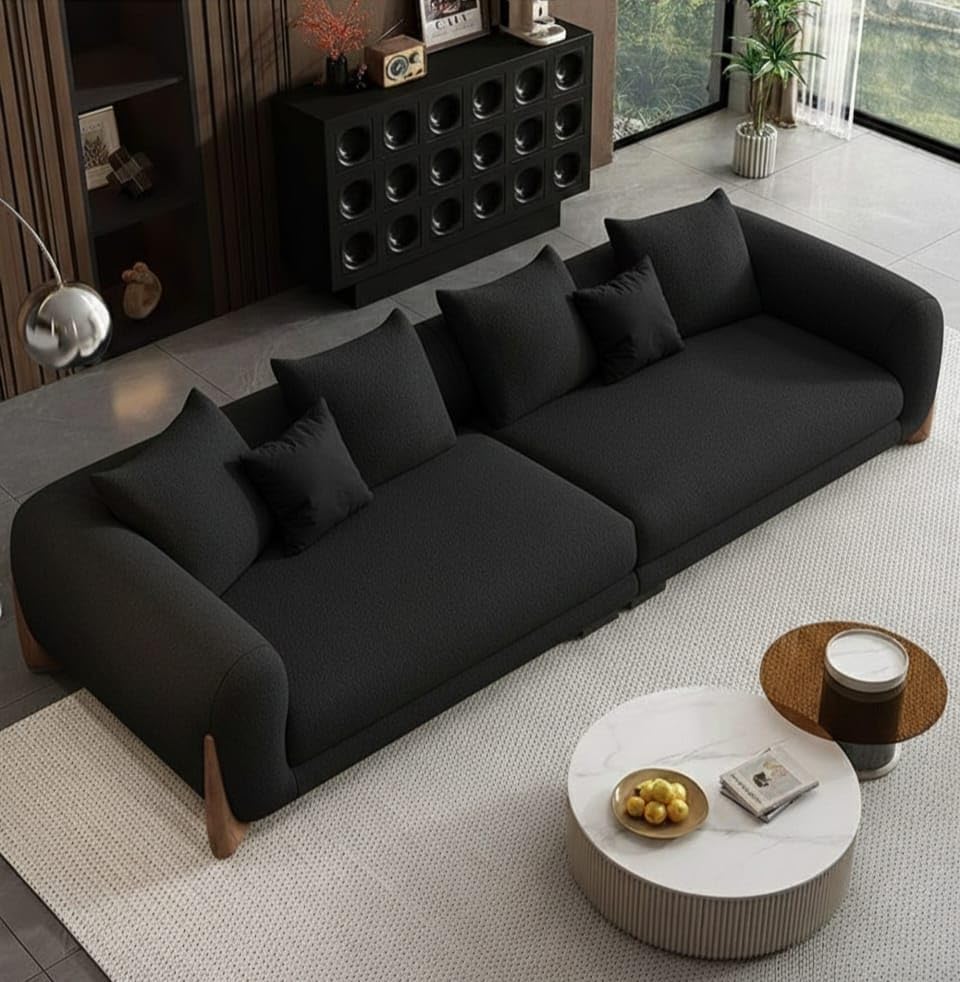 Image of Classic 3+1= 4 Seater with Footrest Seater Sofa Set Luxury Chesterfield Modern Fahionalable Sleeper Sofa for Living Room, Dining Room, (Three Seater Black)