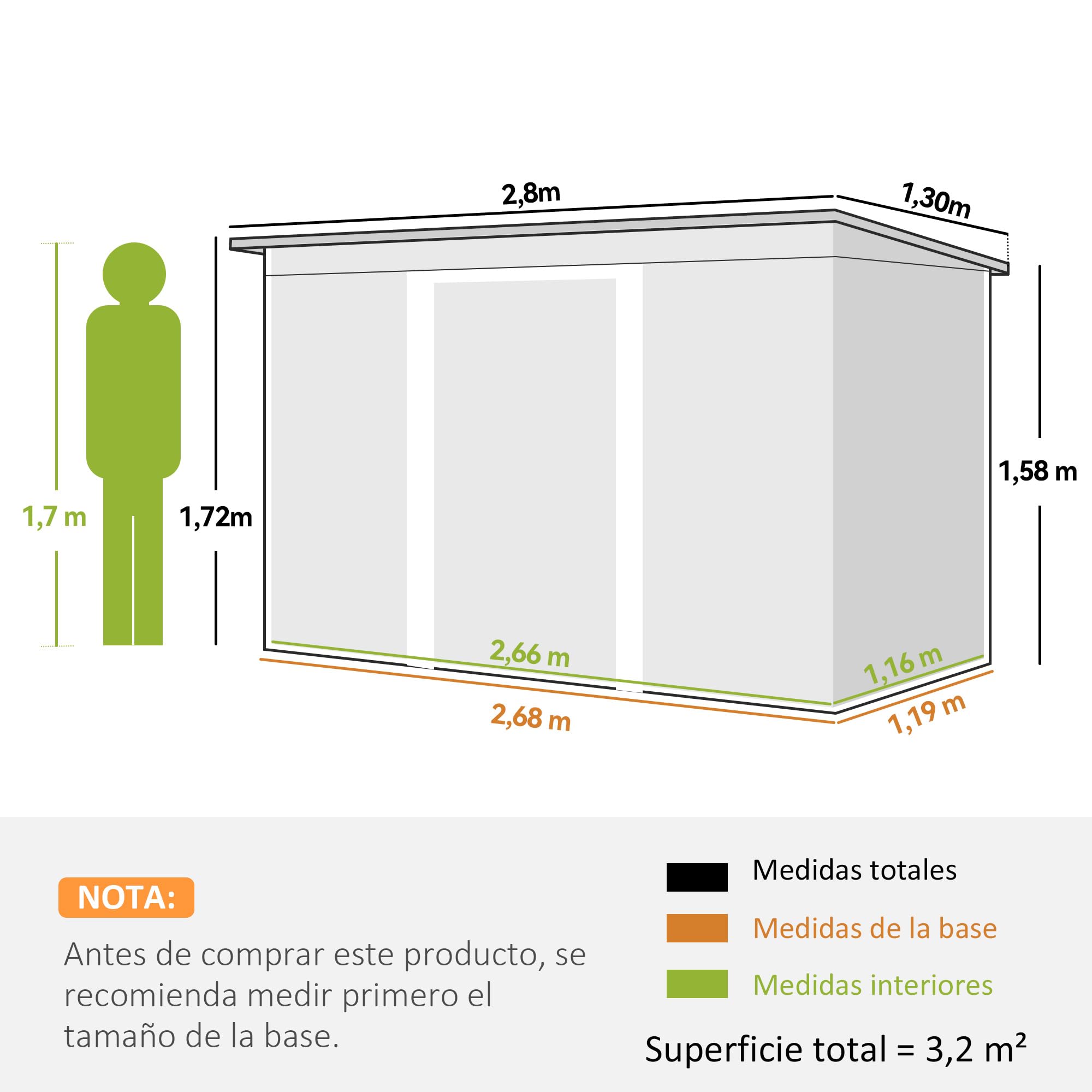 Outsunny Caseta de Jardín Exterior 3,2 m², 280x130x172 cm, Cobertizo de Jardín Exterior Metálico con Puerta Corredera, Techo Inclinado, Base Refuerzo (Suelo NO Incluido) y 2 Ventanas, Gris Claro — view 7