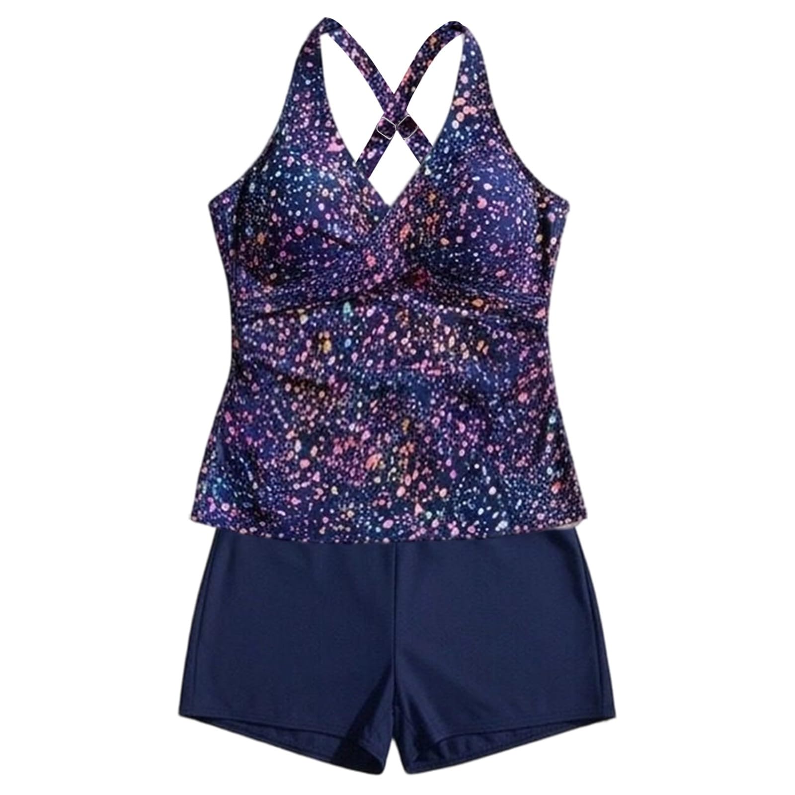Generico Costumi da Bagno Donna Due Pezzi Scollo a V Tankini Set Tankini Donna Mare Curvy Contenitivo Bikini Vita Alta Push Up Stampa Floreale Imbottito Taglie Forti Spiaggia Piscina Reggiseno