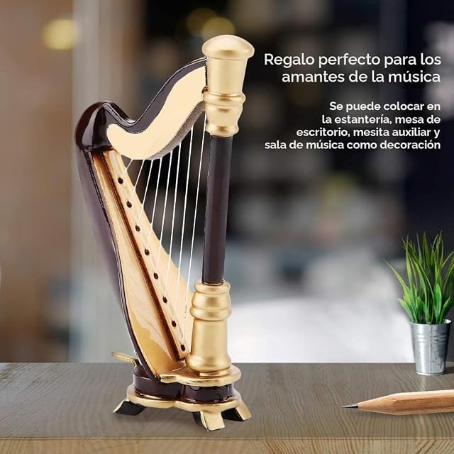Foto 4 de 7 de Instrumento musical de arpa réplica de madera para arpa en miniatura con modelo de instrumento adornos regalos