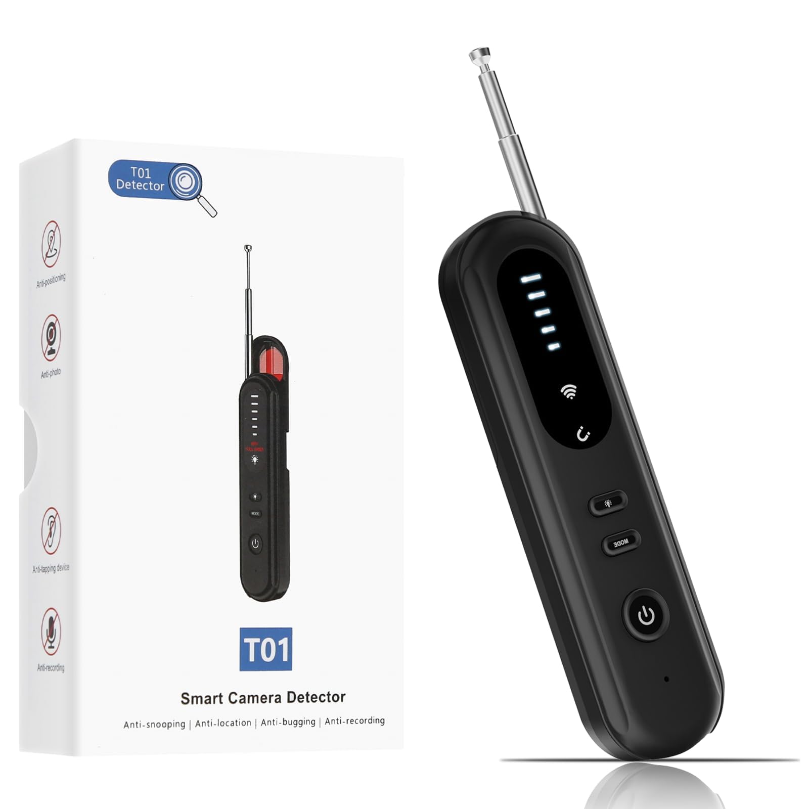 OneBird Hidden Camera detectors-spy-Camera-mini-Anti GPS Tracker Finder Bug Detector to Hotel for Travel-Use in Car Office-Black