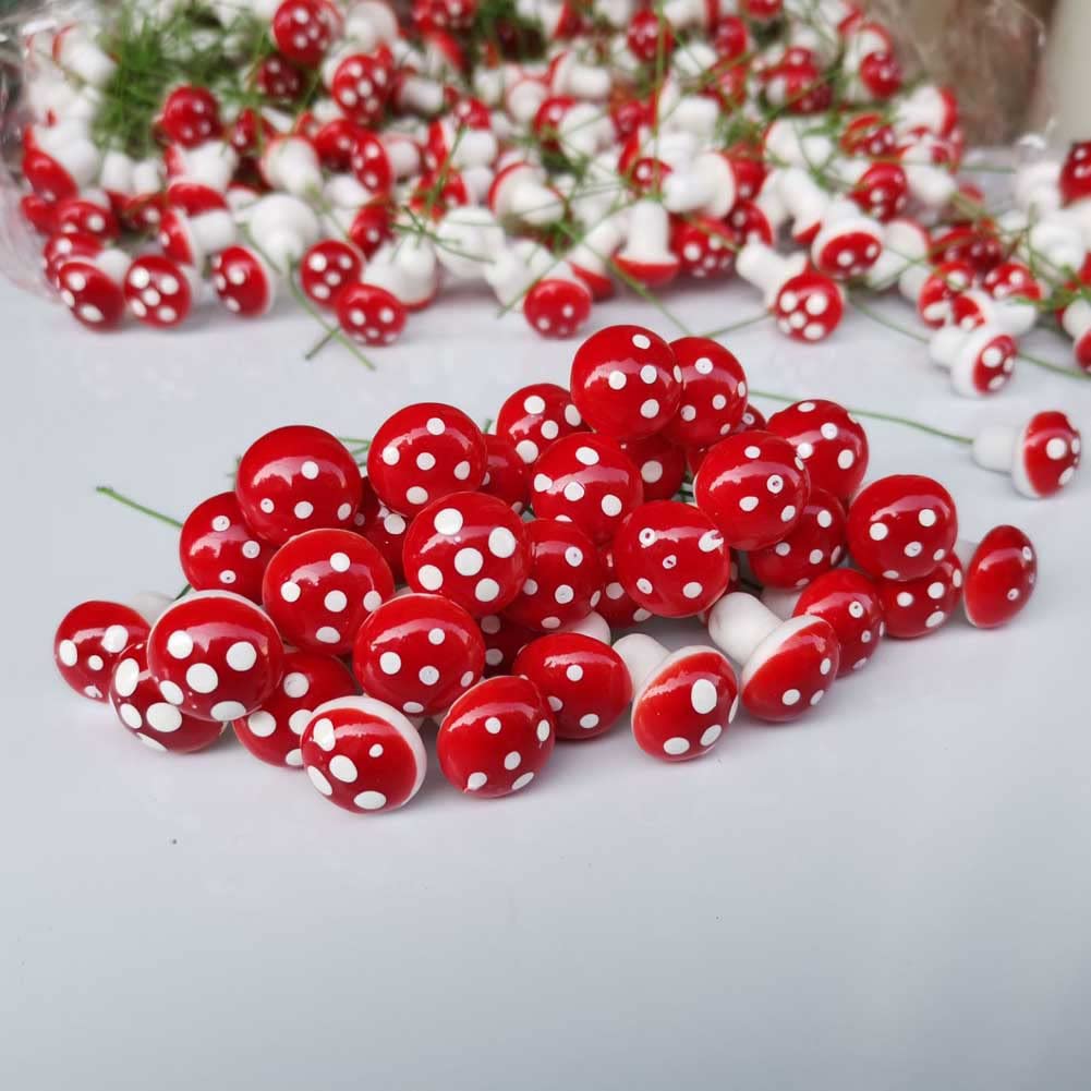 NT-ling50pcs Resin Fake Mushrooms Artificial Mini Red Mushrooms, Fairy Garden Mushrooms for DIY Garden Miniature Statue Landscape Craft Decorative 2cm