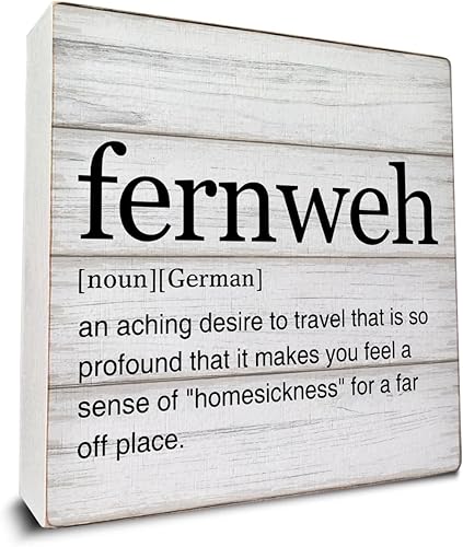Fernweh Definition - Letrero de madera con citas de viaje, decoración del hogar, para escritorio, mesa, estante de 5 x 5 pulgadas