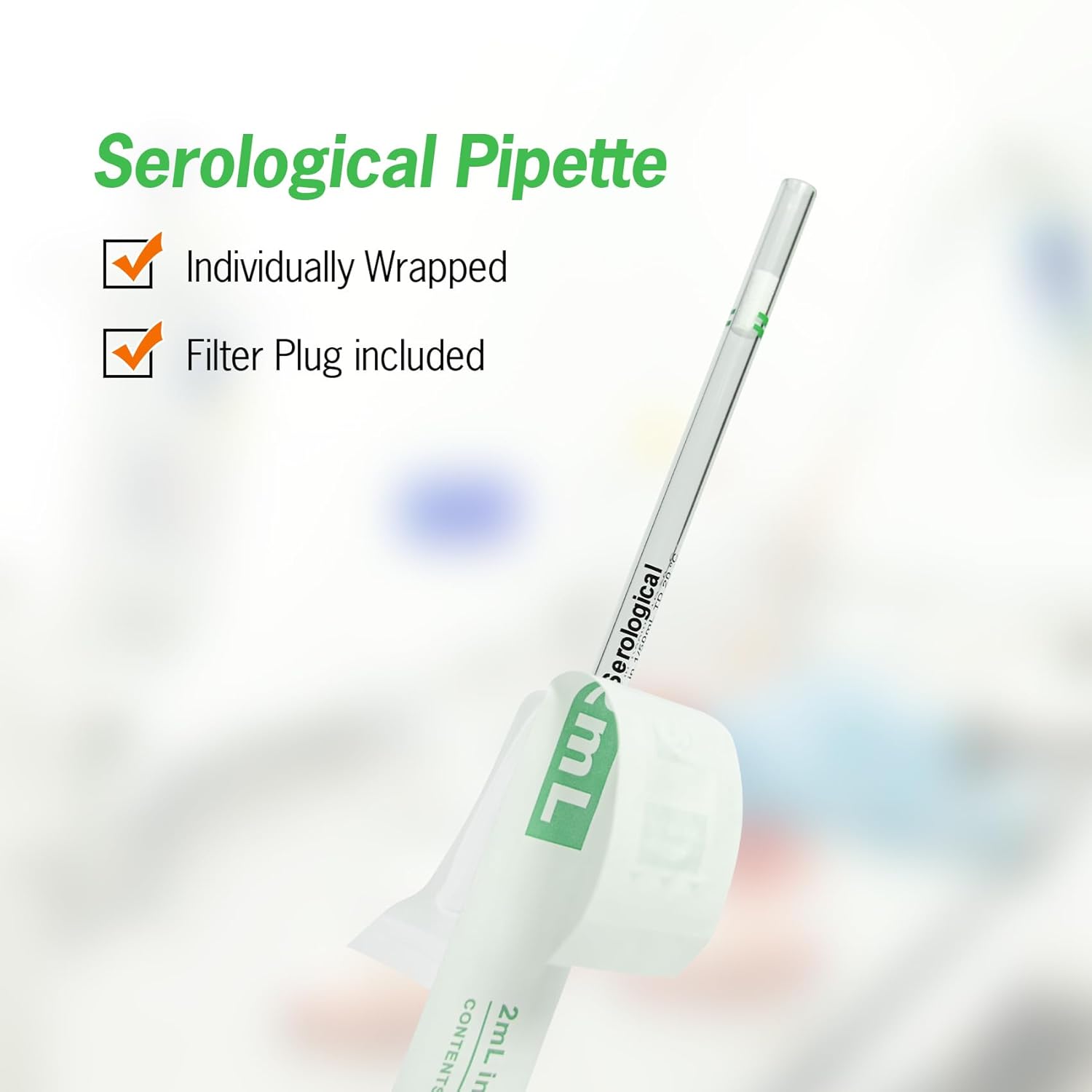 2ml Serological pipettes Disposable Plastic Polystyrene Pipettes, Individually Wrapped, Sterile, Pack of 300