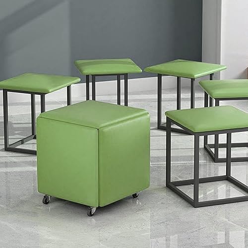 Miniatura 5 de WAYUTO - Cubo de asiento de piel sintética 5 en 1 con ruedas giratorias, apilable, taburete otomano, taburete otomano, reposapiés movible, silla de