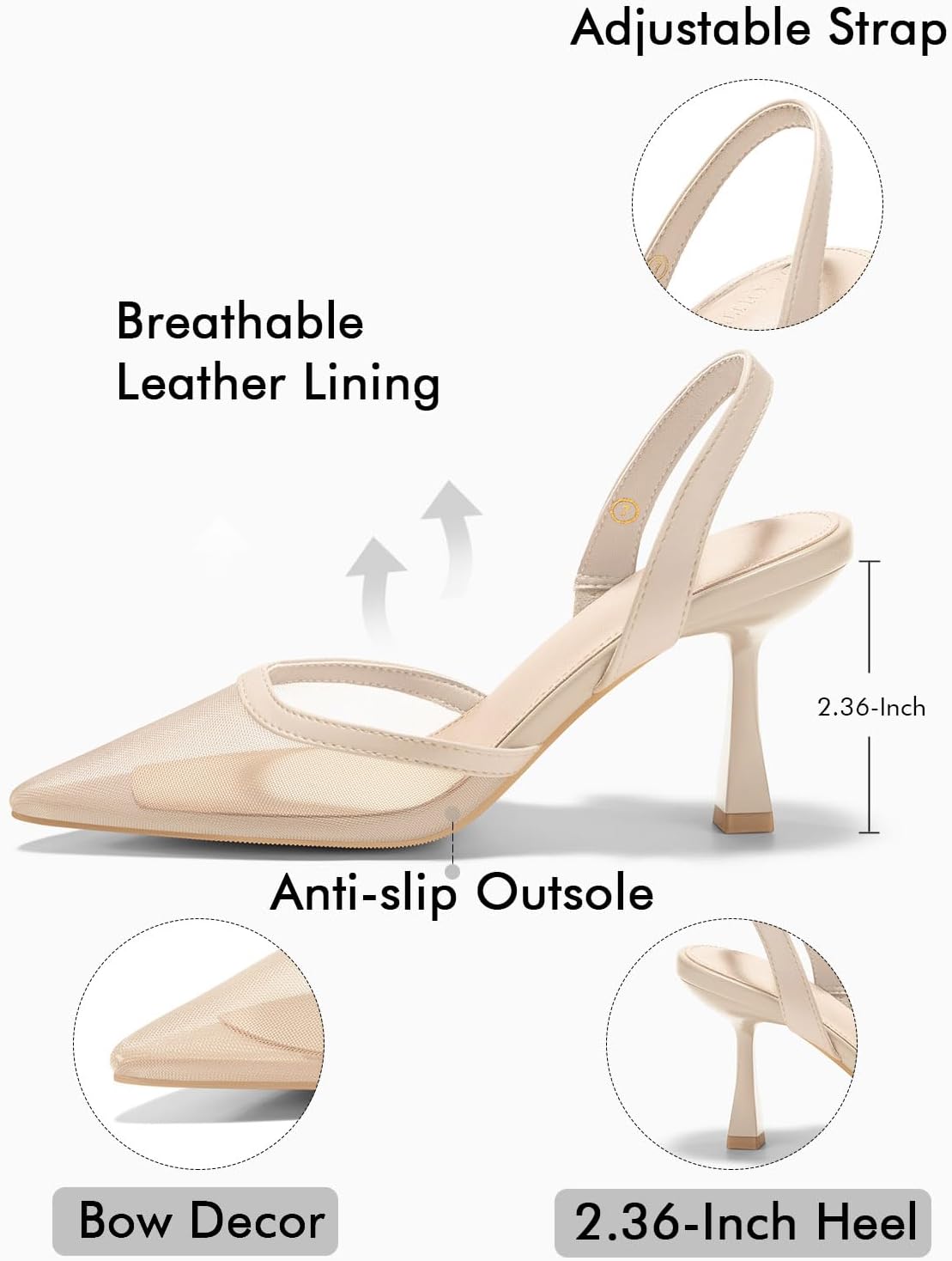 Coutgo Womens Slingback High Heels Sandals Mesh Closed Pointed Toe Stiletto Pumps Party Wedding Dress Shoes - Image 7