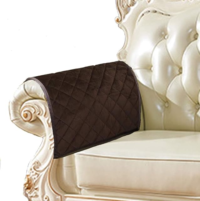 Zuodo Nonslip Sofa Armrest Covers Couch Arm Covers for Leather Couch Quilted Furniture Protector for Dogs Kids Pets Sold by 2 Pieces Together (Coffee, 16 Inches x 20 Inches Armrest Cover)