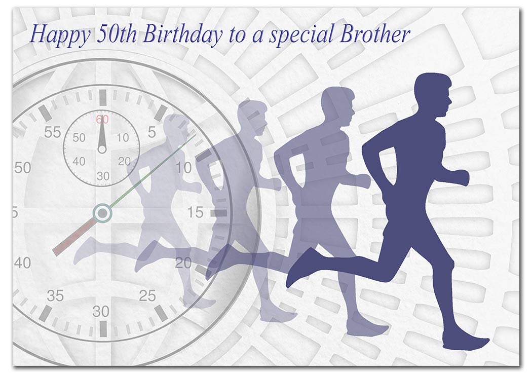 Extra Large Brother 50th Birthday Card - XL Big thick A4 size - Cool Running Man Sports Theme Art - Special Age Year Traditional Greeting - Huge Happy Wishes Him Men Male - UK Eco-Friendly — image 1