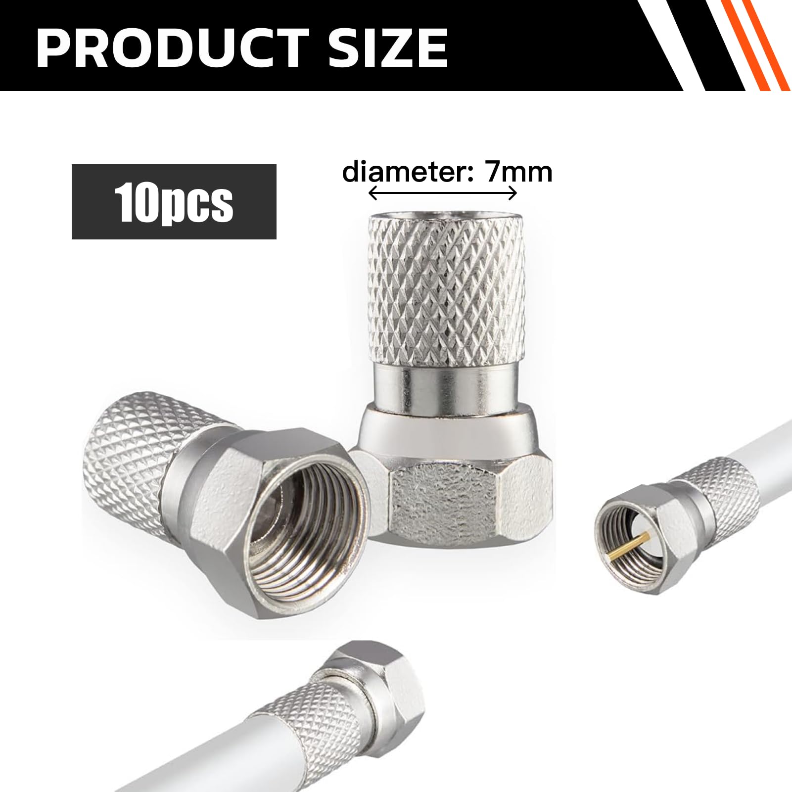 GVSS 10 Stück F-Connector, 7 mm, F-Stecker, F-Stecker, 7 mm breit, Adapter TV-Antenne für Koaxial-Antennenkabel und Satellitenkabel GVSS 10 Stück F-Connector, 7 mm, F-Stecker, F-Stecker, 7 mm breit, Adapter TV-Antenne für Koaxial-Antennenkabel und Satellitenkabel