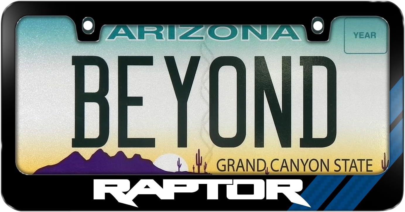 iPick Image Made for Ford F-150 Raptor Blue Sports Stripe Black Metal License Plate Frame