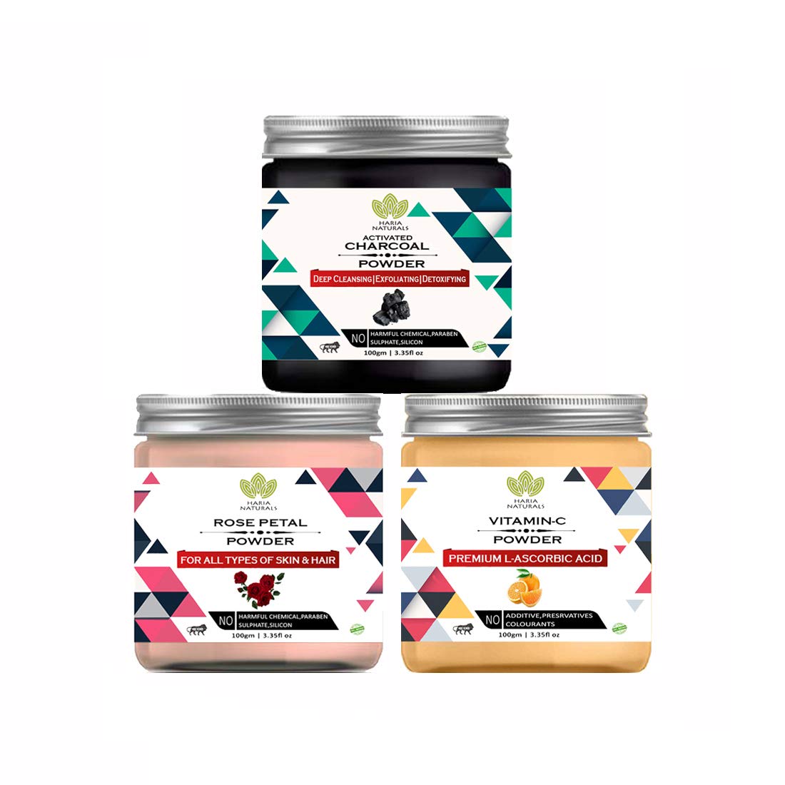 Haria Naturals 100% Pure & Naturals Charcoal Powder & Rose Petal & Vitamin-C (Pack Of 3) 300GM-image-20