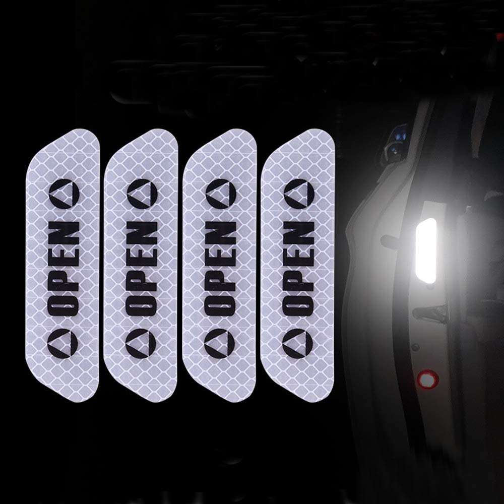 ZYTC 4pcs 3D Super Reflective Stickers Carbon Fiber Strips Car Side Open Door Edge Bumper Anti-Scratch Protection Guards Trim Stickers Universal (Open White)