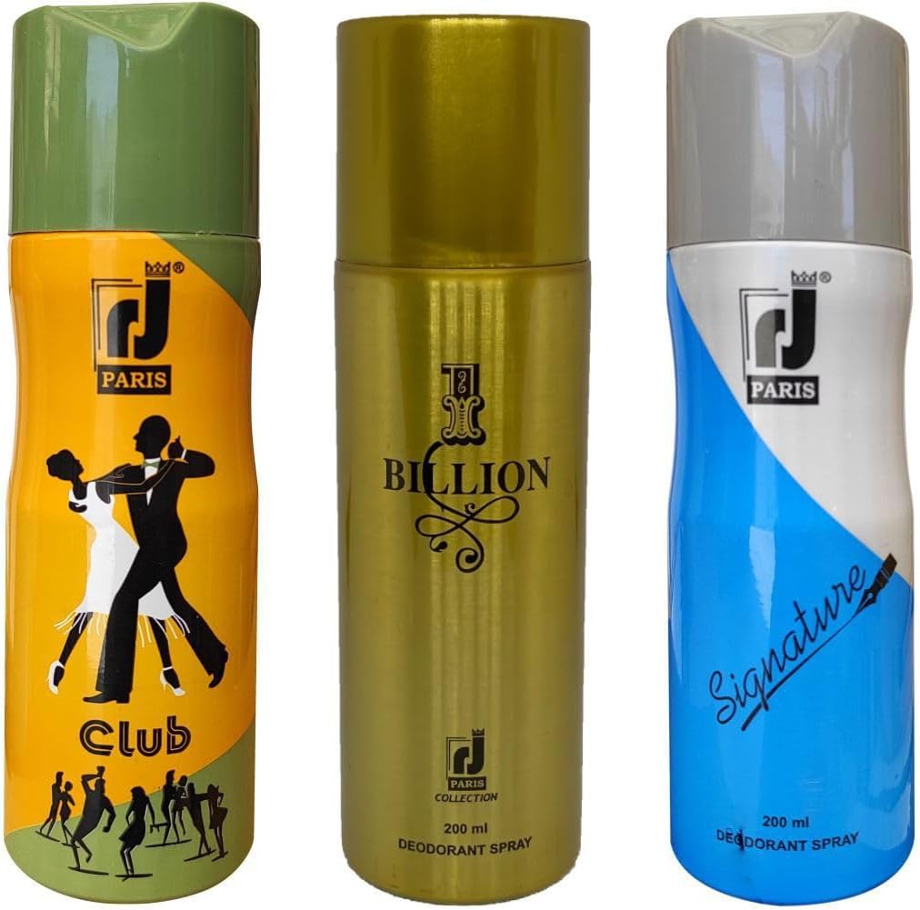 R J PARIS Combo of Club, Billion, Signature Deodorant Body Spray For Men's And Women's - 200 ML