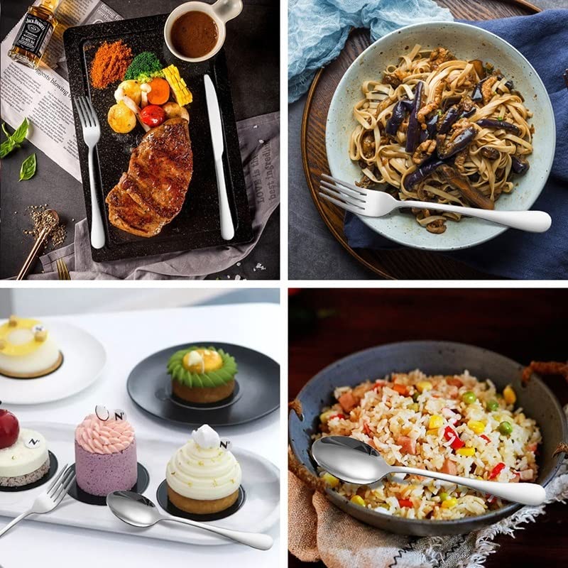 Ensemble de couverts en argenterie, 40 pièces acier inoxydable, occidentaux, couteaux à steak, fourchettes, cuillères dessert, vaisselle for 8 personnes, ensemble, doré