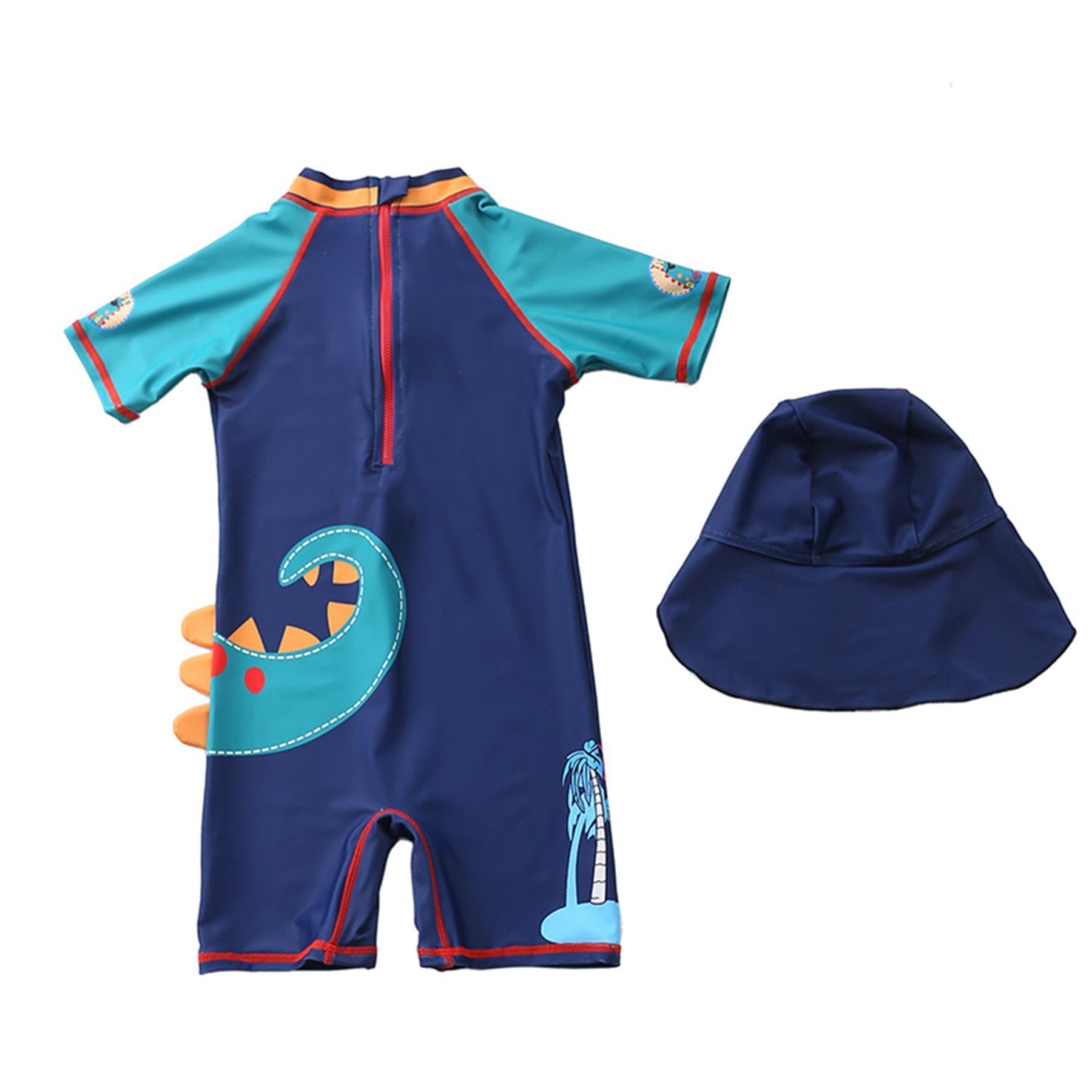 Traje de Baño Una Pieza Manga Corta Bebe Niño Bañador Pieza Única Ligero Deportivo Conjunto de Bañador con Cremallera 1-10 Años