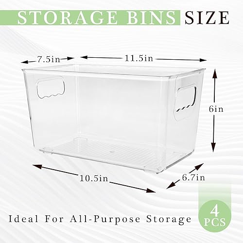 Miniatura 2 de Paquete de 4 cubos de almacenamiento de plástico, contenedores organizadores de cajones transparentes para refrigerador con asas, cajas