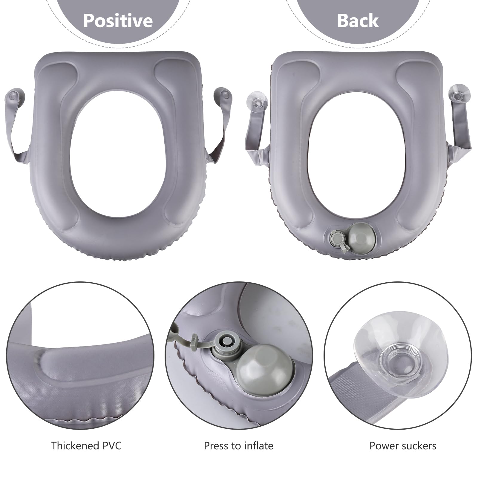Cuscino gonfiabile per WC con ventosa, sedile WC, cuscino gonfiabile regolabile in altezza, per WC, per adulti, anziani, sollievo dal dolore al coccige