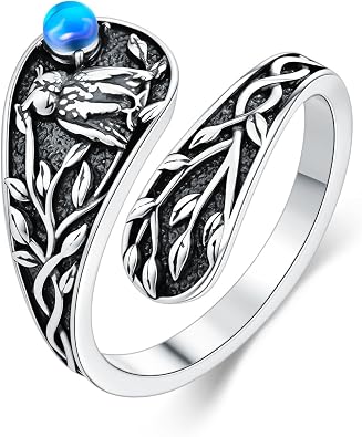 Moonstone Spoon Ring for Women Vintage S925 Sterling Silver Adjustable Victorian Style Boho Antique Thumb Statement Rings Jewelry for Her in Size