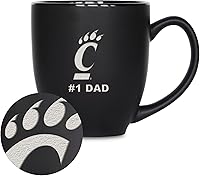 Vista 24 de Rico Industries NCAA #1 Dad - Taza bistró de cerámica negra mate grabada con láser, de 15 onzas, para bebidas calientes o frías