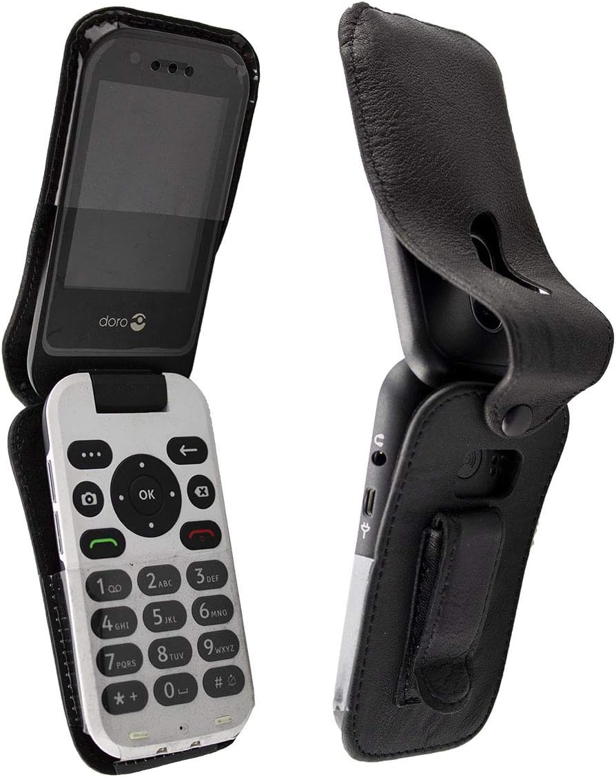 caseroxx Leather-Case with belt clip compatible with Doro 7030/7031 made from genuine leather, Pouch with belt clip and viewing window in black