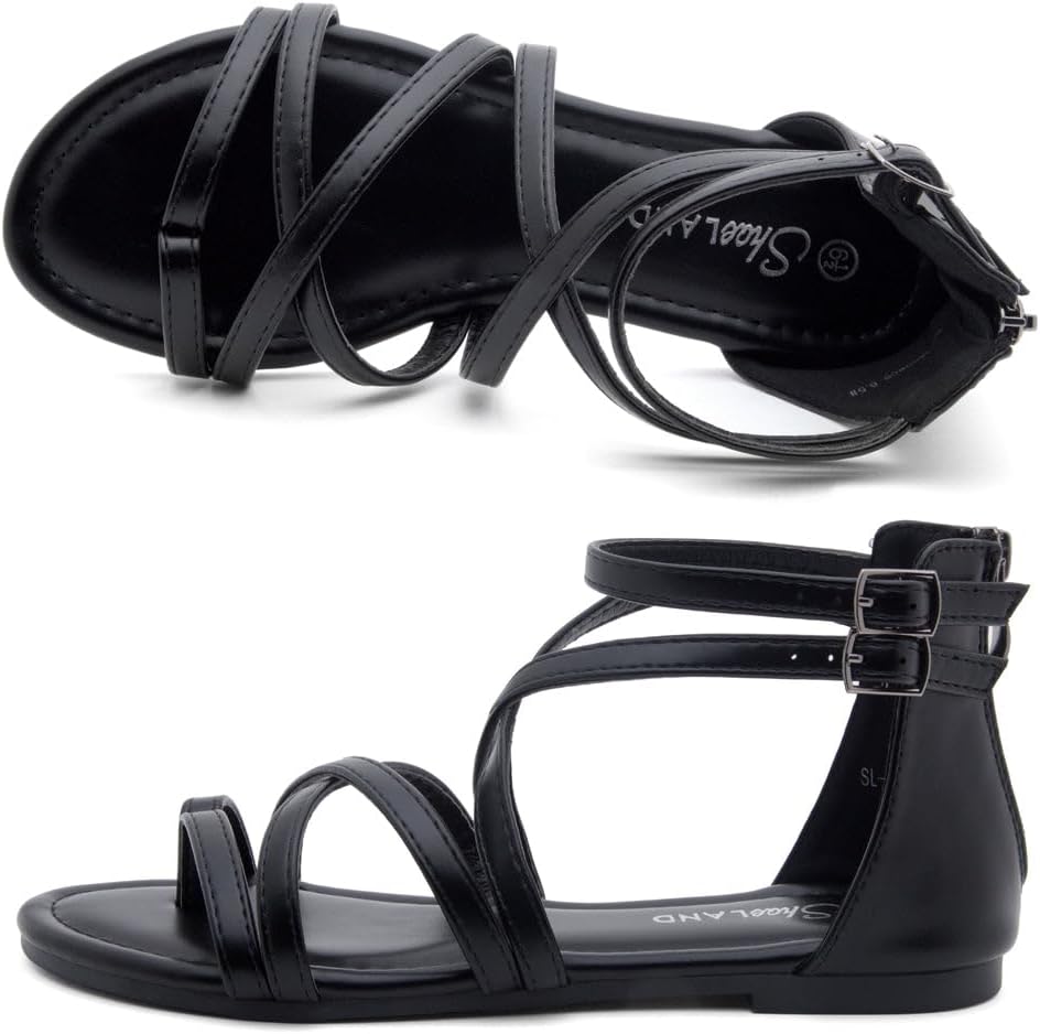 Shoe Land Gladiator Sandals for Women – Strappy Flat Sandals with Ankle Strap & Back Zipper | Fisherman Thong Strappy Style for Walking, & Daily Wear | Trendy 2025 Summer - Image 4