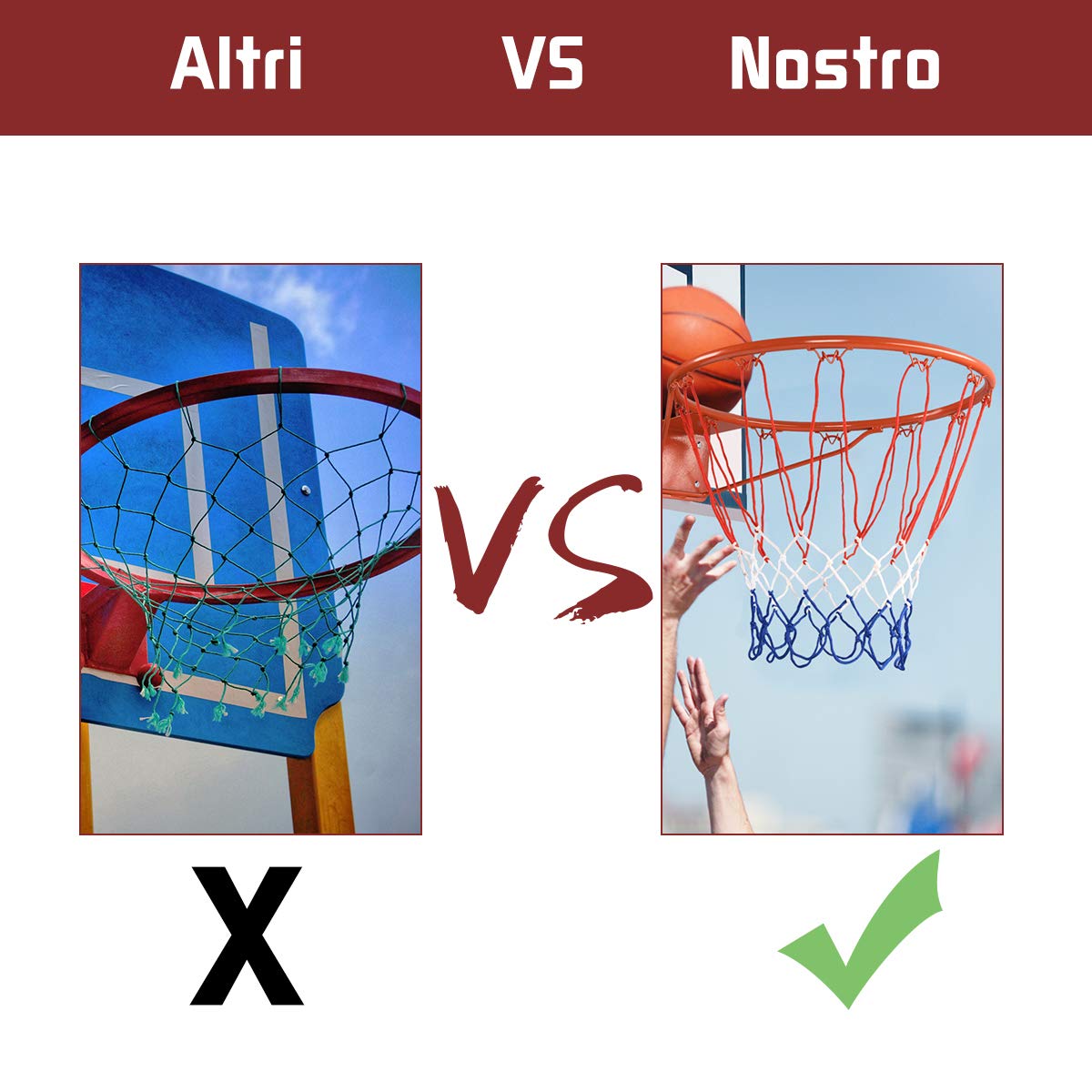 COSTWAY Canestro Basket da Muro, con Anello in Metallo, Rete in Nylon e Viti, Canestro da Pallacanestro da Interno ed Esterno, 46 x 46 cm