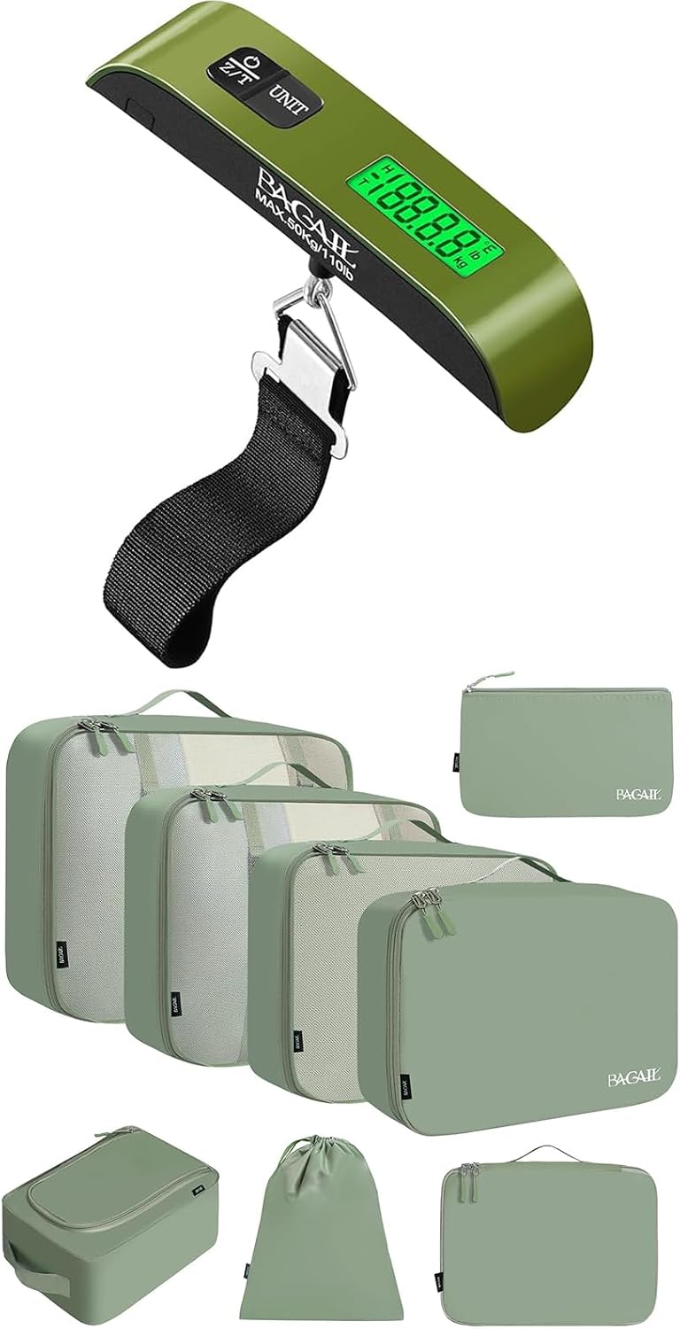BAGAIL 8 Set Packing Cubes and Digital Luggage Scale