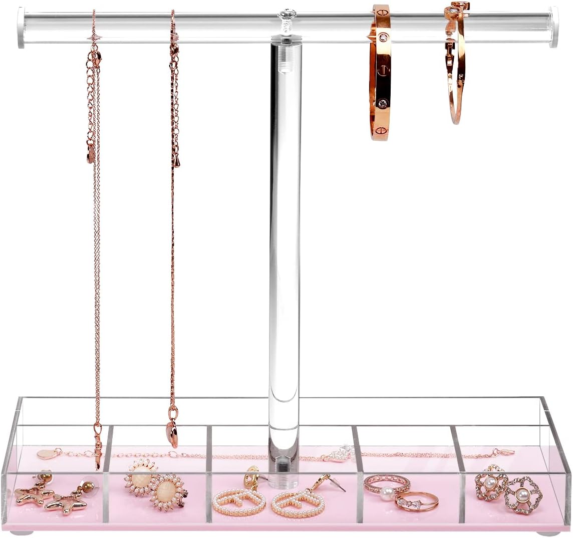 Mooca Acrylic Light Pink Base Jewelry Tier Display, Bracelet Display Holder Stand Organizer with Storage Compartments, Bracelets Bangle Necklace Storage Tower, 10.4"W x 4"D x 9.6"H : Clothing, Shoes & Jewelry
