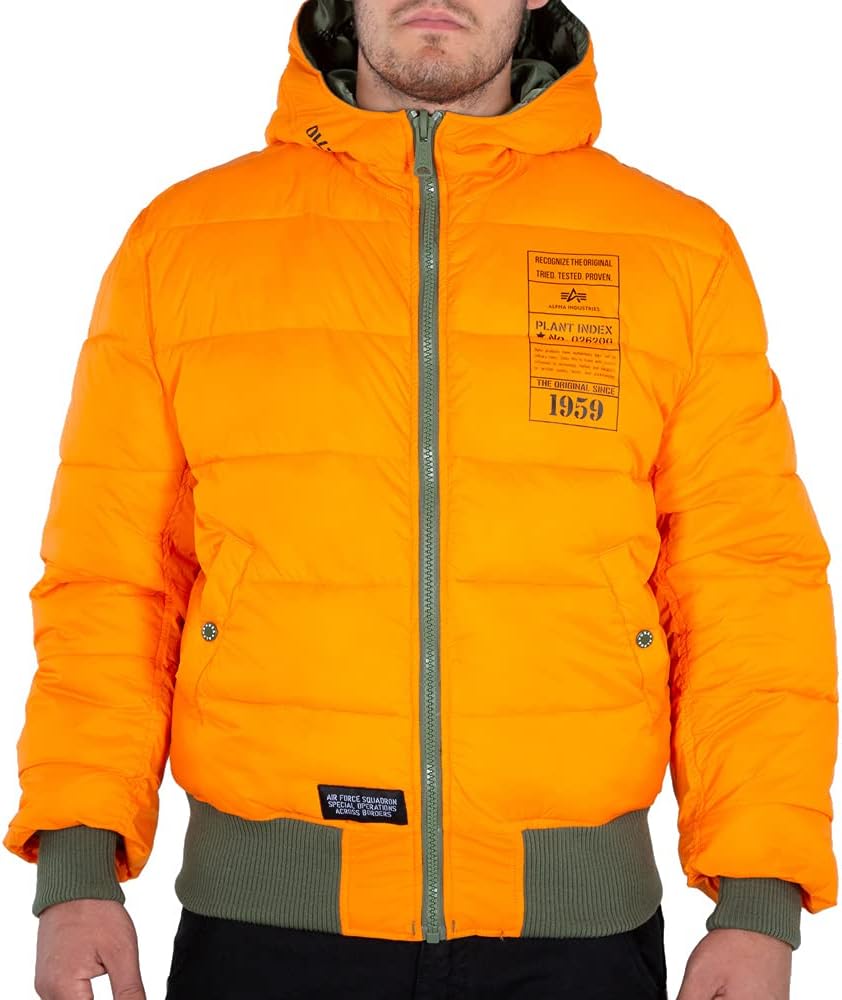 ALPHA INDUSTRIESMen's Hooded Puffer Fd Rev. Bomber Jacket